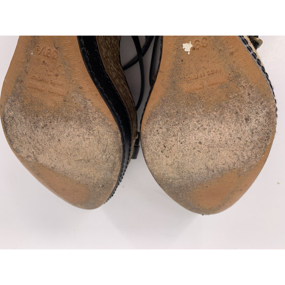 Miu Miu Black Leather Strappy Platform Wedge Sandal Espadrille Studs Size 39.5 - Picture 12 of 16
